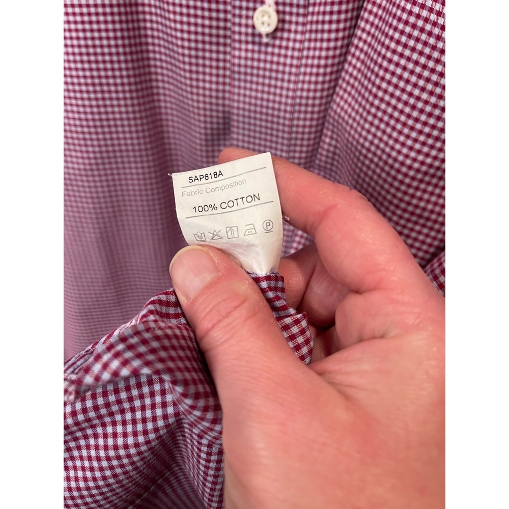 Knot Standard Mens Burgundy Gingham Check Cotton Wide Spread Collar Shirt XL - Picture 5 of 5